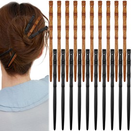 20Pcs Vintage Wood Hair Sticks with Hole Bamboo Shape Hair Chopsticks Japanese Chinese Hairpin Decorative Retro Hair Forks Hanfu Pins Bun Holders for Long Hair Women