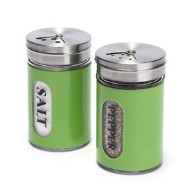 Salt and Pepper Shakers Stainless Steel and Glass Set with Adjustable Pour Holes (Green)