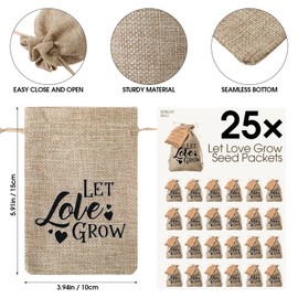 Fumete 25 Set Wedding Favors for Guests Let Love Grow Seed Packets Kraft Thank You Cards Wildflower Design Tag Sack Organizer Burlap Bag and Twine for Bridal Shower Favor, No Seeds (Rustic)