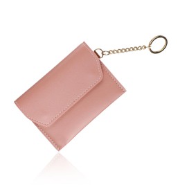 AfitLulu Double Snap Credit Card Holder, Card Wallets for Women with Keychain & 2 Compartments, Ultra Thin Slim Wallet for Women (Pink)