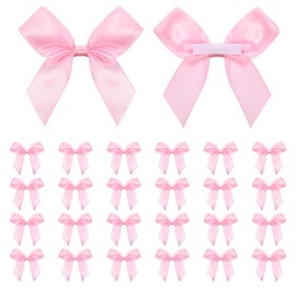 Wanmu 25Pcs Satin Ribbon Bows 2.5" Self-Adhesive Satin Bows, Pink Twist Tie Bows for Package Craft Gift, Wrapping Premade Ribbon Bows with Double-Sided Tape for Making Crafts Baby Shower
