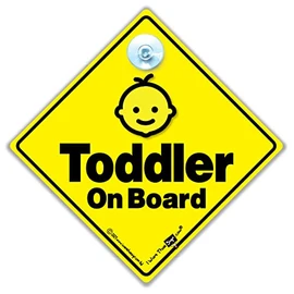 Toddler On Board Sign, Baby On Board Sign, Grandchild On Board, High Visibility Advisory Suction Cup Car Window Sign Designed to Let Other Road Users a Child is in The Car, 14 cm x 14cm x 2cm