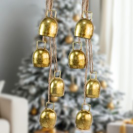 SEMPOMA 2 Pack Christmas Bells Decor, Lucky Resonant Gold Bells, Christmas Hanging Bell for Vintage Christmas Decor, Rustic Iron Decorative Bells