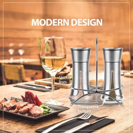 Aelga Large Salt and Pepper Shakers with Holder, Salt Shaker for the Kitchen with Adjustable Pour Holes -Unique Salt and Pepper Set for Himalayan, Kosher, and Sea Salts