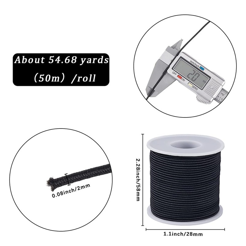 SUNNYCLUE 54.7 Yards/50M 2mm Stretch String Black Elastic Cording Fibre