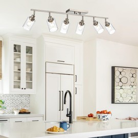 Wanluce 6-Light Brushed Nickel Kitchen Track Lighting Fixtures Ceiling Mount Track Lighting Kit with Bubble Seeded Glass Shade Modern Bathroom Tracking Vanity Lights Ceiling Tracking Accent Shop Light