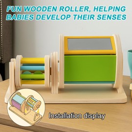 runpeak Spinning Drum Baby Toy - Sensory Wooden Baby Toys, Musical Baby Spinner Toy, Montessori Toys for Babies 6-36 Months,Colorful Rainbow Fabric Ball Kit Toys for Easter, Children's Day, Birthday