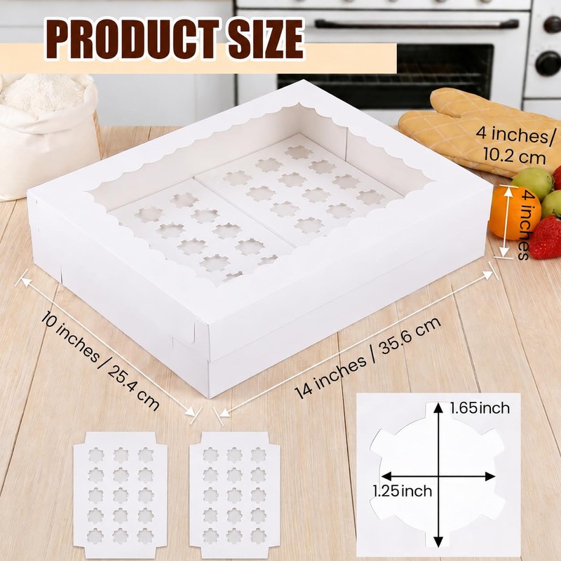 Anscher 24 Counts Mini Cupcake Boxes with Window 14x10x4 Inch