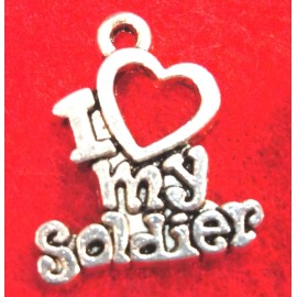 Tibetan Silver 20Pcs. Tibetan Silver "I LOVE MY SOLDIER" Heart Charms Pendants Ear Drops PR283