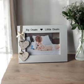 Handcrafted Big Cousin Little Cousin Picture Frame for 6x4 Photo White, with Cream Hearts, Gift for Cousins