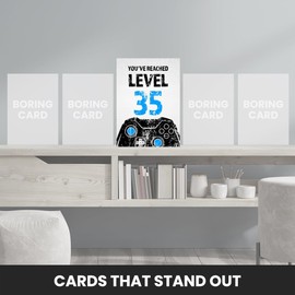 Gamer 35th Birthday Card for Men - Black & Blue Reached Level 35 Bday Cards for Son, Grandson, Nephew or Brother. Gaming Happy Birthday Card for 35 Year Old Male