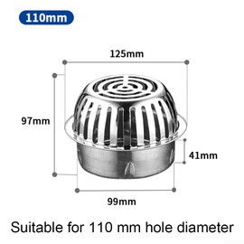 Stainless Steel Anti-Clog Roof Floor Drain, Multi Size Gutter Sewer Drain Filter, Suitable for Yard Roof Anti Blocking Floor Drain, 110mm