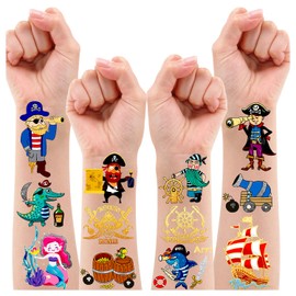Leesgel Pirate Tattoo Children's Boys 31 Styles Pirate Metallic Glitter Tattoo Set Children, Pirate Children's Tattoos Stickers Children for Party Bags Children's Birthday Boy Birthday Decoration