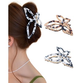 ACECHA 2 Pack Gold Metal Bow Hair Claw Clips for Women, Large Non-slip Butterfly Hairclips for Thin Thick Hair Claws Strong Hold Styling (Leopard)