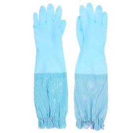Gatuida Dish Washing Gloves, Fleece-lined Long Cuff Reusable Waterproof Household Dishwashing Non-slip Cleaning Rubber Gloves Blue 47.00X14.00X0.20CM