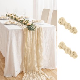 Cheesecloth Table Runner 2 Pcs Beige Table Runner 35x118 Inch Boho Table Runner for Engagement Party Decorations Gauze Rustic Romantic Cheese Cloth Table Runner for Birthday Tea Party Decorations