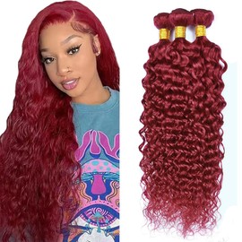 99J Bundles Human Hair Burgundy Water Wave 3 Bundles Red Human Hair Bundle 32 32 32 inch 99J Burgundy Wet and Wavy Bundle 300g