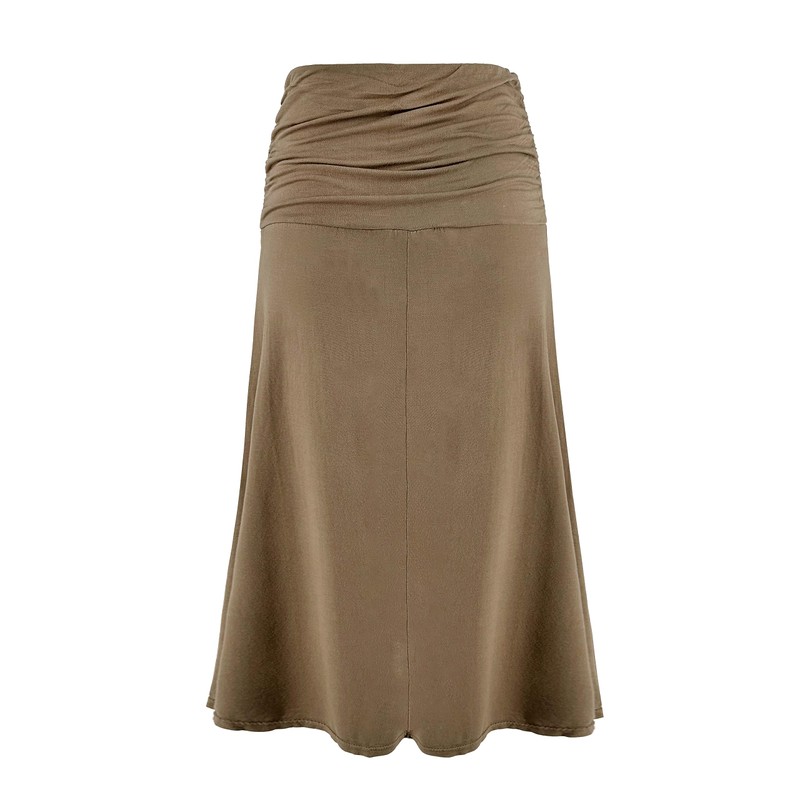 Laphilo Women's Plain Viscose Casual Elastic Waist Flared Midi Skirt