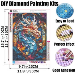 GMETNIC Dragon Diamond Painting Kits, Diamond Art Kits for Adults 5d Diamond Painting for Beginners, Wall Decor Gifts Round Diamonds Full Drill Pintura De Diamantes 12x16inch