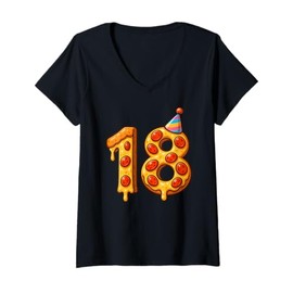 Womens Pizza 18th Birthday 18 Years Old Party Hat Bday Boys Girls V-Neck T-Shirt