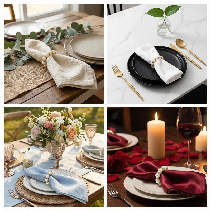 100-Pack Imitation Pearl Napkin Rings, Elegant Table Serviette Buckles, Delicate