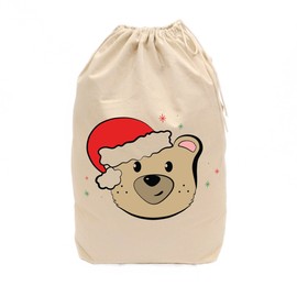 The Cotton & Canvas Co. Baby Bear with Santa Hat Christmas Santa Sack for Presents, Gift Bag, Stocking Stuffers and Holiday Decorations