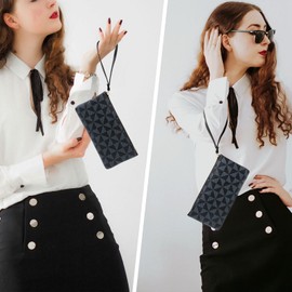 LJCZKA Wristlet Wallets for Women Clutch Purse PU Leather Handbags Cellphone Credit Card Holder with Wrist Strap (Black)