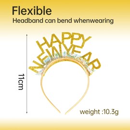 Lyqaq 1 Pcs Happy New Year Headband, Christmas Hair Hoop Photo Props Headwear New Years Eve Party Supplies 2025 Happy New Year Party Headpiece New Years Party Favor, for Kids Adult Party Favors