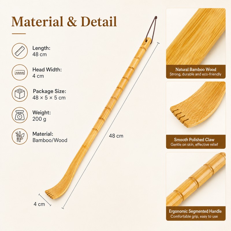 Wooden Back Scratcher for Hard-to-Reach Areas – Long-Handle Bamboo Design