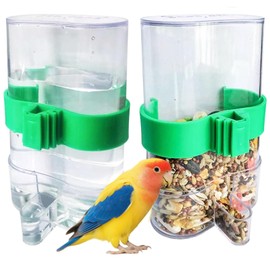 Automatic Bird Water Dispenser Parrot Water Feeder Bird Seed Food Container Parakeet Waterer Cockatiel Cage Accessories Automatic Feeding for Finch Lovebird Canary Small Birds(2Pcs)
