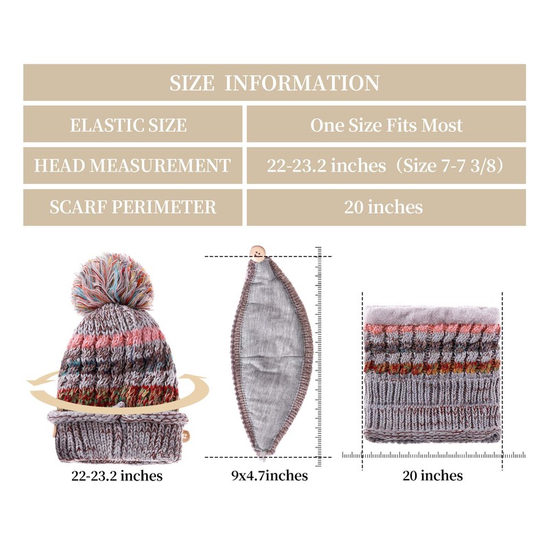FANZERO Womens Girls Knit Beanie Scarf Mask Set Soft Warm
