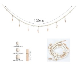 2PCS Hanging Photo Display Wall Decor, Boho Wooden Bead Garland Photo Display with Clips for Dorm, Bedroom, Living Room, Office Cubicle Decor, Art Display Hangers for Artwork