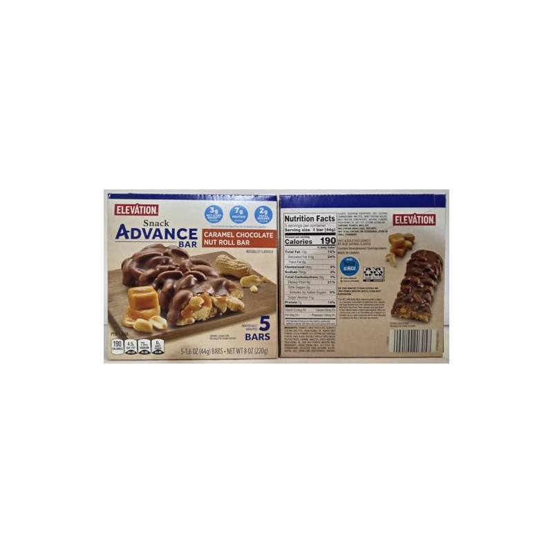 Elevation Caramel Chocolate Nut Roll Bar Snack Advance Bar 8oz
