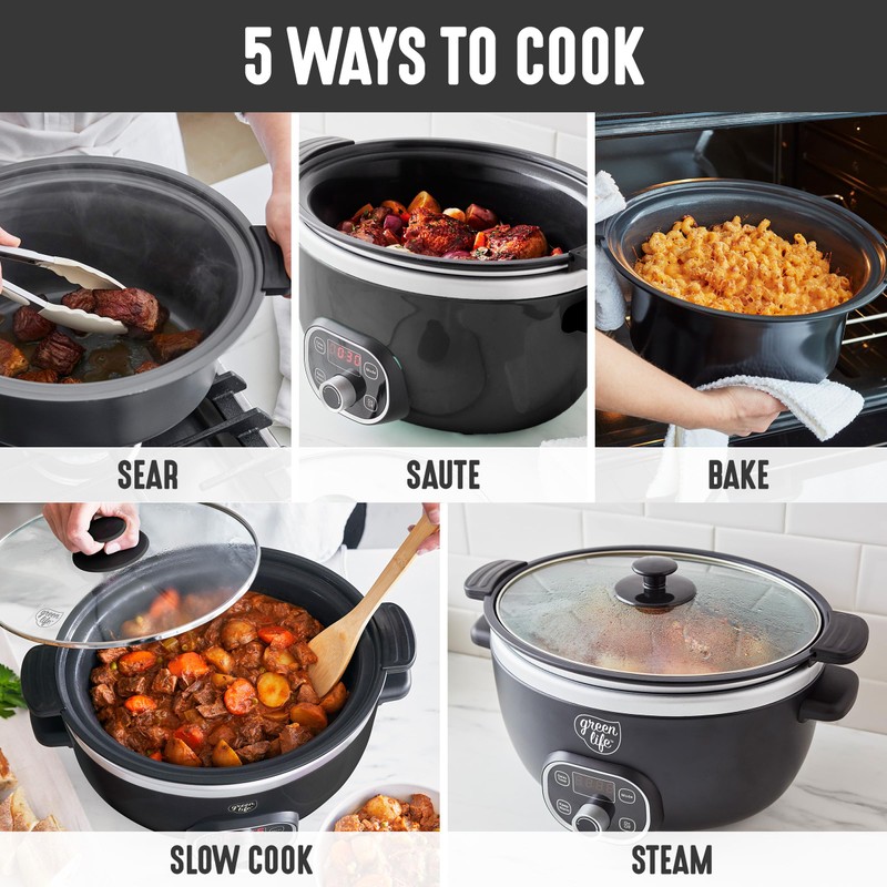 GreenLife 3.5QT Slow Cooker, PFAS-Free Non-Toxic Ceramic Nonstick Removable Interior