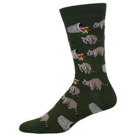 Men's Crew Socks Raccoon Trash Bandits, Green, One Size Fits Most, 1 Pair