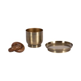 Kate and Laurel Anaya Wooden Three-Piece Decor Accent Set, Walnut Brown and Antique Brass, Set of 3, Modern Tabletop Decor Set Including Planter Pot, Accent Tray, and Wooden Knot