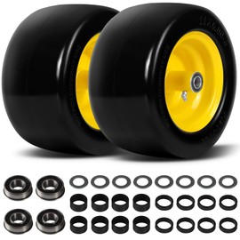 11x6.00-5 Flat Free Lawn Mower Tire Wheels; 2 Packs Smooth Tread Puncture-proof Tire for Lawnmowers, Replacement 3/4" & 4 Pcs 5/8" Bearing with 24 Spacers for Zero Turn Mowers 、Garden Tractors Carts