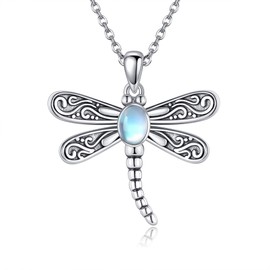 ONEFINITY Dragonfly Necklace 925 Sterling Silver Dragonfly Moonstone Pendant Necklace Cute Dragonfly Jewelry Gifts for Women