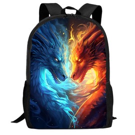 FREE LION Kids Dragon Backpack for Boys Girls Cool Ice and Fire Dragon School Bookbag 17 Inch Large Capacity Elementary Middle High School Student Backpacks for School & Travel