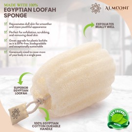 Almooni Egyptian Loofah Exfoliating Body Scrubber, Natural Real Egyptian Shower Loofah Sponge Body Scrubber for Women and Men, for Body and Face That Will Get You Clean - 3 Count (1 Pack)