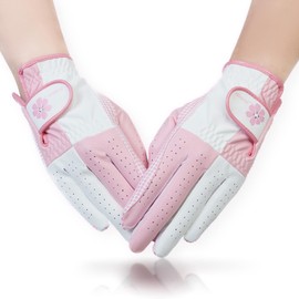 PREMINNO Golf Gloves Ladies Two-Handed Ladies Golf Gloves (18 (16.0cm-16.5cm), Pink)