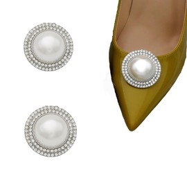 Rhinestone Shoe Clips Detachable Buckles Pearl Diamond Decoration Elegant Shoe Flowers for Heels Wedding Dresses, Bridesmaids - Silver
