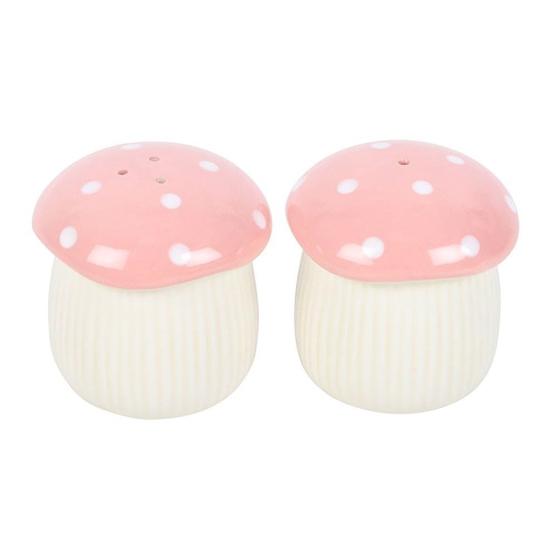 Whimsical Ceramic Mushroom Salt and Pepper Shakers Set, Pink and