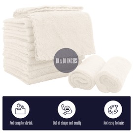 16 Pack Baby Washcloths - Luxury Coral Fleece - Extra Absorbent and Soft Wash Clothes for Newborns, Infants and Toddlers - Suitable for Sensitive Skin and New Born - Baby Shower - Cream, 10x10 Inch