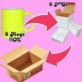 TWISTED ENVY 6 PACK 11OZ Sublimation Mug Ceramic Mugs YELLOW Fluorescent/Neon Mug with Foam Supports Cardboard Boxes