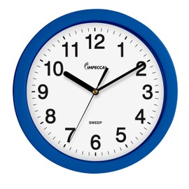Impecca Silent Wall Clock Non Ticking 10 inch Excellent Accurate Sweep Movement Plastic Frame, Decorative for Kitchen, Living Room, Bedroom, Bathroom, Bedroom, Office, Blue