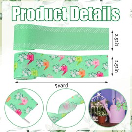 Spring Garden Easter Ribbon Wired Edge Floral Watering Can Ribbon for Wreath Bows Gift Wrapping DIY Crafts Easter Wedding Party Decoration 2 Rolls 2.5 Inch × 5 Yards