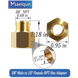Msaeiqun 5PCS 1/2 Inch Female Pipe x 3/8 Inch Male Pipe Solid Brass Threaded Straight Pipe Reducing Hex Nipple Fittings Extension Connector Adapter Coupling for Pipe Line/Oil/Gas