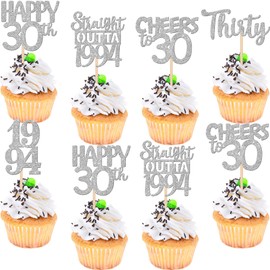 30 piezas de adornos para magdalenas de 30 cumpleaños, 30 piezas con purpurina, 30 piezas de púas para cupcakes para saludar a 30 años, 30 cumpleaños, boda, aniversario, fiesta, decoración,