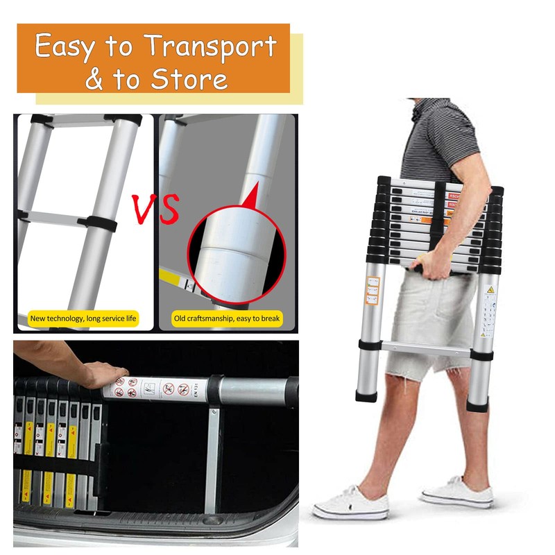 20.3ft Extension Ladder with 2 Detachable Hooks, Aluminum Telescoping Folding